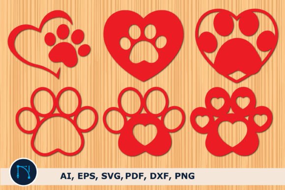 Paper Cut Heart Dog Paw SVG Bundle