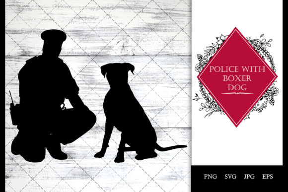 Police Cop with Boxer Dog Sitting SVG